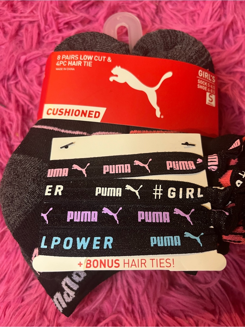 Puma Girls Black Cushioned Low Cut Socks with Pink & Purple Logos